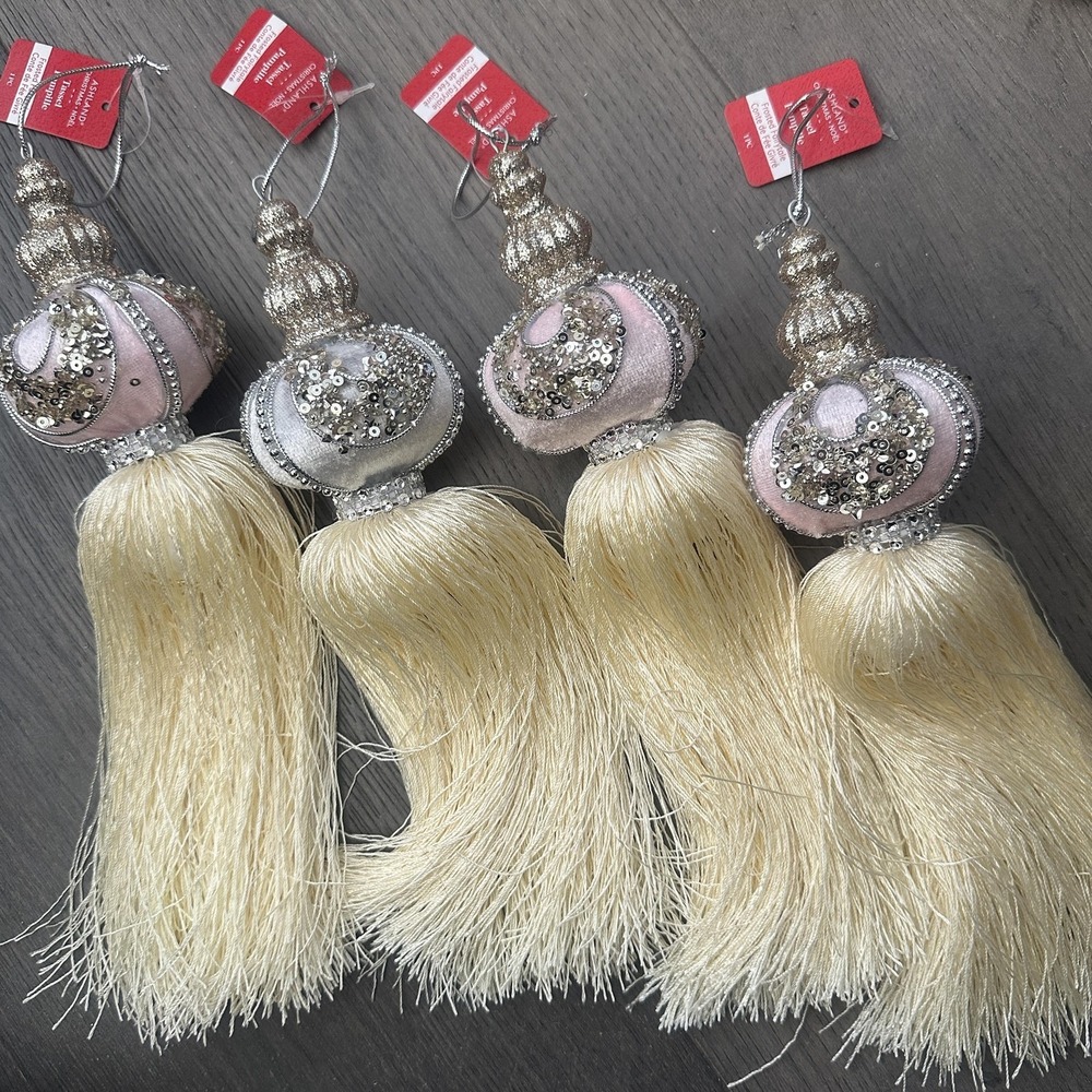 Ashland Frosted Fairytale‎ Tassel Ornaments Set Of 4 Pink White Christmas Decor